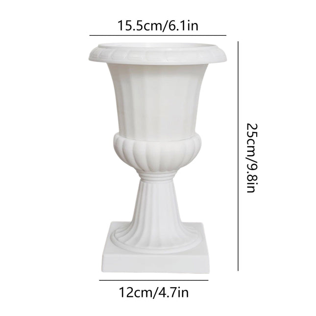 Darzheoy White Urn Planter Flower Pots, Classic Plastic Tall Planter, Wedding Party Porch Front Door Decorative 2 Pack B.