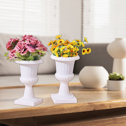 Darzheoy White Urn Planter Flower Pots, Classic Plastic Tall Planter, Wedding Party Porch Front Door Decorative 2 Pack B.