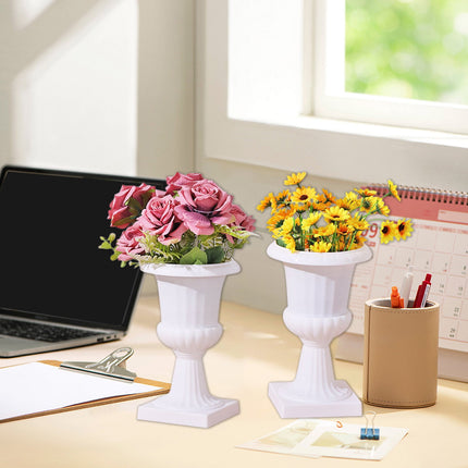 Darzheoy White Urn Planter Flower Pots, Classic Plastic Tall Planter, Wedding Party Porch Front Door Decorative 2 Pack B.