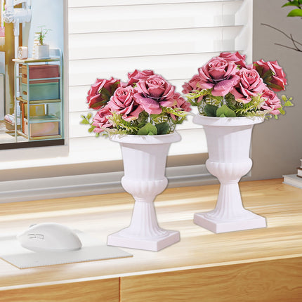 Darzheoy White Urn Planter Flower Pots, Classic Plastic Tall Planter, Wedding Party Porch Front Door Decorative 2 Pack B.