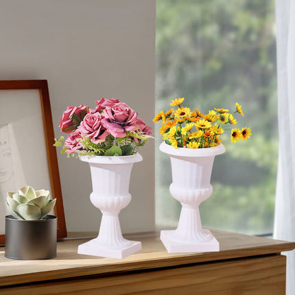 Darzheoy White Urn Planter Flower Pots, Classic Plastic Tall Planter, Wedding Party Porch Front Door Decorative 2 Pack B.