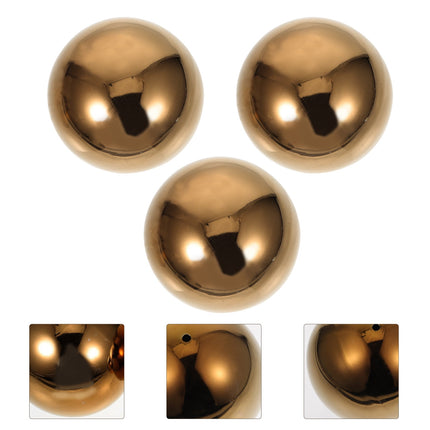 HOOWIFFY 3pcs Golden Stainless Steel Hollow Spheres Reflective Garden Ornaments Outdoor Yard Decor.