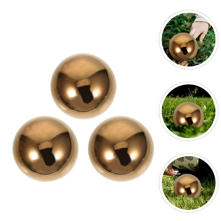 HOOWIFFY 3pcs Golden Stainless Steel Hollow Spheres Reflective Garden Ornaments Outdoor Yard Decor.