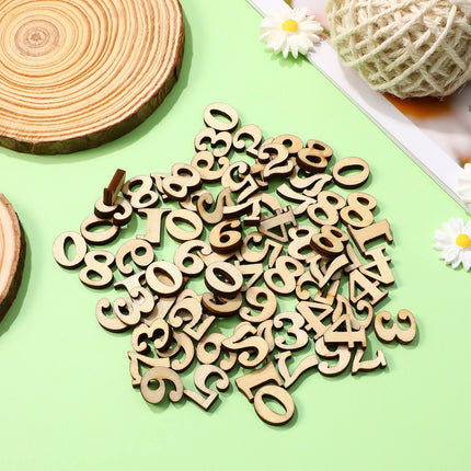 HOOWIFFY Unfinished Light Brown Wooden Numbers for Crafts and Home Decor Natural Material Art Supplies.