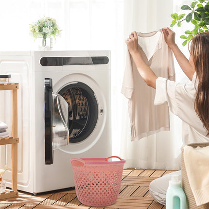 HOOWIFFY 1Pcs Portable Laundry Basket Pink Hollow Laundry Management with Handle PP.