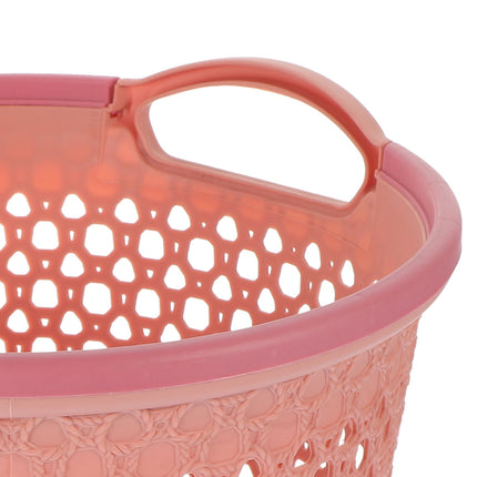 HOOWIFFY 1Pcs Portable Laundry Basket Pink Hollow Laundry Management with Handle PP.