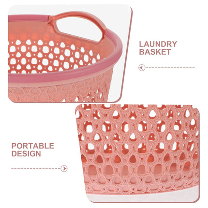 HOOWIFFY 1Pcs Portable Laundry Basket Pink Hollow Laundry Management with Handle PP.