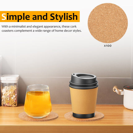 HOOWIFFY Cork Coasters Bulk Cork Coasters For Drinks 100Pcs.