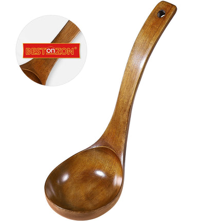 SKISUNO 1Set Soup Ladle Deep Soup Ladle Bamboo Material for Cooking and Serving Food 3.5 x 11 Inch.