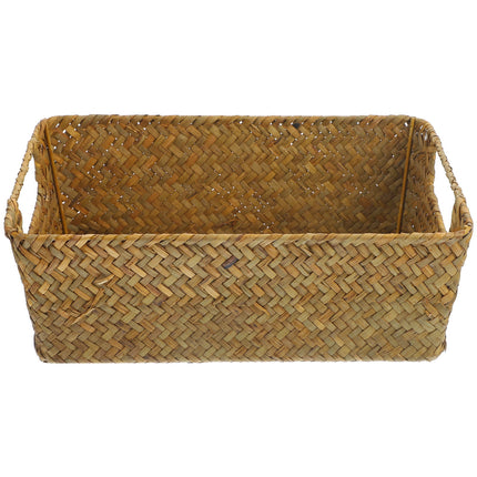 HOOWIFFY Handwoven Light Brown Straw Basket for Home Storage, Organization and Decorative Use.