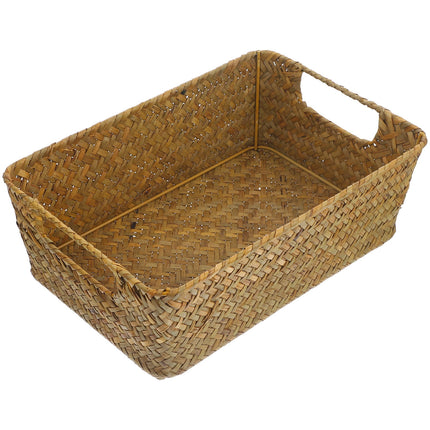 HOOWIFFY Handwoven Light Brown Straw Basket for Home Storage, Organization and Decorative Use.