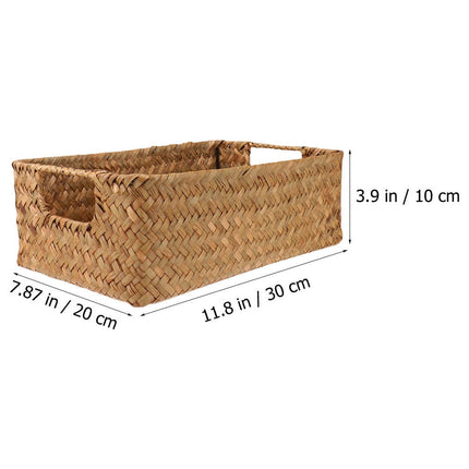 HOOWIFFY Handwoven Light Brown Straw Basket for Home Storage, Organization and Decorative Use.