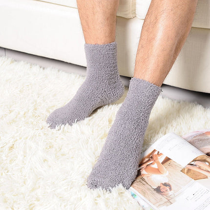 HOOWIFFY Mens Warm Bed Socks 1 Pair Thick Fuzzy Sleep Socks Grey 9.8×2.8×0.2in.