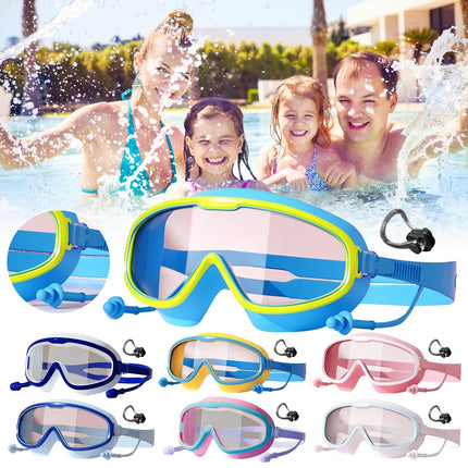 Chmadoxn \u200bKids Swim Goggles Set with Nose Clip & Ear Plugs - Anti-Fog UV Protection Swimming Glasses for Children, Adjustable Comfort Fit (Ages 3-12)\u200b\u200b Dark Blue.