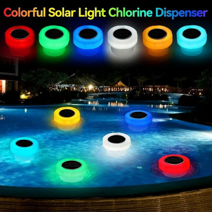 Darzheoy Pool Chlorine Floater, Chlorine Tablet Floater with Solar Light, Floating Chlorine Dispenser Fit 1" and 3" Chlorine Tabs, Adjustable Pool Chlorinator Floater White.
