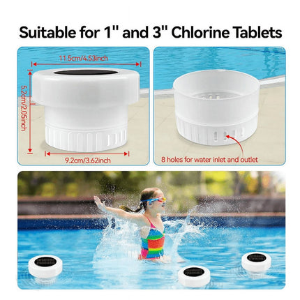 Darzheoy Pool Chlorine Floater, Chlorine Tablet Floater with Solar Light, Floating Chlorine Dispenser Fit 1" and 3" Chlorine Tabs, Adjustable Pool Chlorinator Floater White.