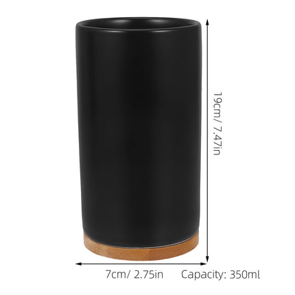 HOOWIFFY 1 Set Black Ceramic Bamboo Bathroom Essentials Toothbrush Holder Soap Dispenser Storage.
