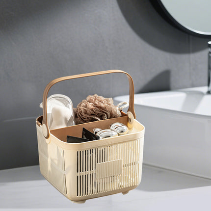 Kdkad Shower Caddy with Dry Wet Separation - Portable PP Plastic Bath Tote for College Dorms, Large Bathroom Organizer Basket with Drain Holes & Rust-Free Hooks 9.4×6.7 in Gray.