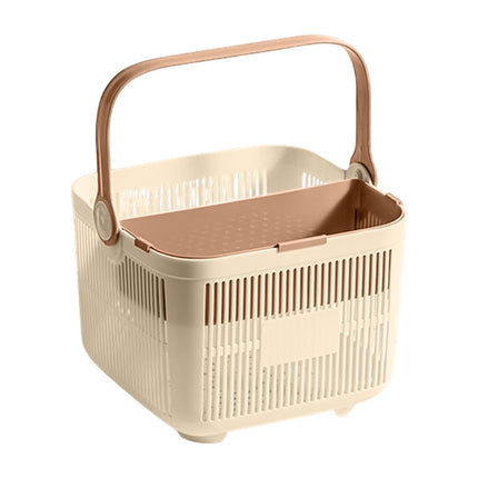 Kdkad Shower Caddy with Dry Wet Separation - Portable PP Plastic Bath Tote for College Dorms, Large Bathroom Organizer Basket with Drain Holes & Rust-Free Hooks 9.4×6.7 in Gray.