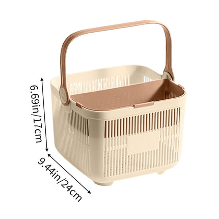 Kdkad Shower Caddy with Dry Wet Separation - Portable PP Plastic Bath Tote for College Dorms, Large Bathroom Organizer Basket with Drain Holes & Rust-Free Hooks 9.4×6.7 in Gray.