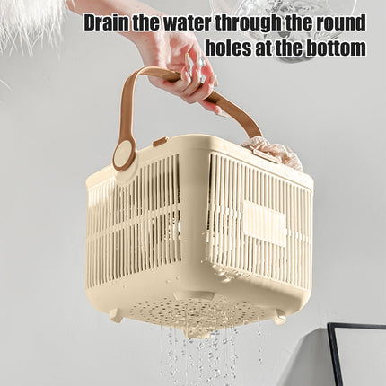 Kdkad Shower Caddy with Dry Wet Separation - Portable PP Plastic Bath Tote for College Dorms, Large Bathroom Organizer Basket with Drain Holes & Rust-Free Hooks 9.4×6.7 in Gray.