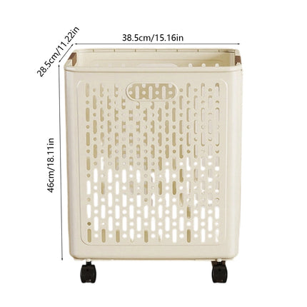 Chmadoxn Collapsible Laundry Hamper with Wheels - Foldable Storage Basket for Clothes, Toys & Organizing | Rolling Linen Cart w/ Handle, Portable Closet Utility Bin 18 Inch Tall Beige.