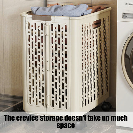 Chmadoxn Collapsible Laundry Hamper with Wheels - Foldable Storage Basket for Clothes, Toys & Organizing | Rolling Linen Cart w/ Handle, Portable Closet Utility Bin 18 Inch Tall Beige.