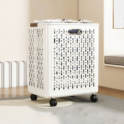 Chmadoxn Collapsible Laundry Hamper with Wheels - Foldable Storage Basket for Clothes, Toys & Organizing | Rolling Linen Cart w/ Handle, Portable Closet Utility Bin 18 Inch Tall White.