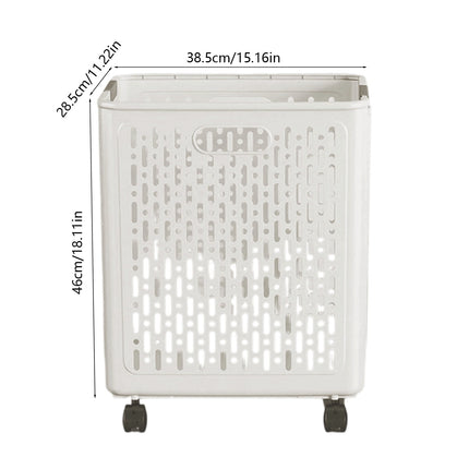 Chmadoxn Collapsible Laundry Hamper with Wheels - Foldable Storage Basket for Clothes, Toys & Organizing | Rolling Linen Cart w/ Handle, Portable Closet Utility Bin 18 Inch Tall White.