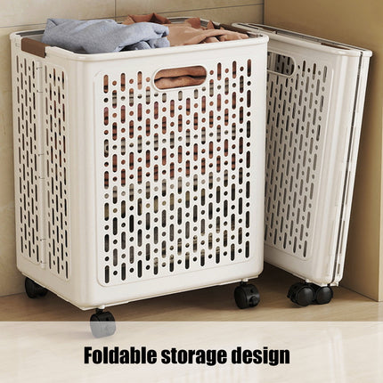 Chmadoxn Collapsible Laundry Hamper with Wheels - Foldable Storage Basket for Clothes, Toys & Organizing | Rolling Linen Cart w/ Handle, Portable Closet Utility Bin 18 Inch Tall White.