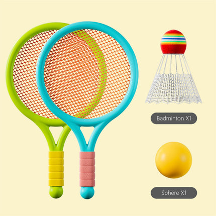 Chmadoxn Kids Badminton & Tennis Set - Racket Family Sports Gift with Balls， Lightweight Beginner Gear for Ages 6-12, Indoor/Outdoor Play Blue.