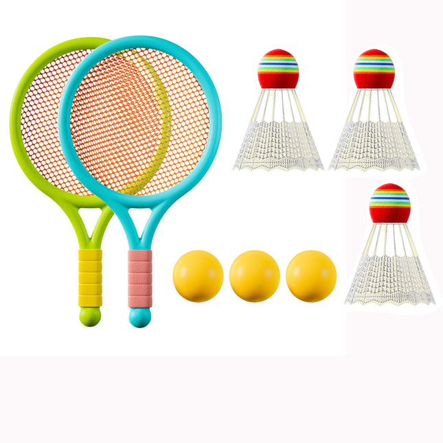 Chmadoxn Kids Badminton & Tennis Set - Racket Family Sports Gift with Balls， Lightweight Beginner Gear for Ages 6-12, Indoor/Outdoor Play Blue 1.