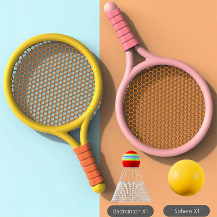 Chmadoxn Kids Badminton & Tennis Set - Racket Family Sports Gift with Balls， Lightweight Beginner Gear for Ages 6-12, Indoor/Outdoor Play Red.