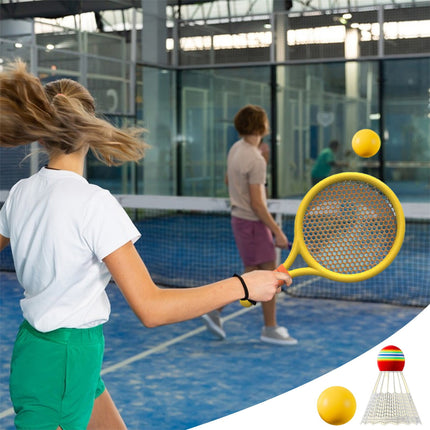 Chmadoxn Kids Badminton & Tennis Set - Racket Family Sports Gift with Balls， Lightweight Beginner Gear for Ages 6-12, Indoor/Outdoor Play Red.
