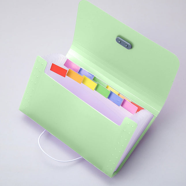 Kdkad A6 Mini Accordion File Organizer - 13 Pocket Portable Receipt Holder with Tabs for Bills, Tickets & Credit Cards (Solid Color)\u200b\u200b 7×4.2 in Green.