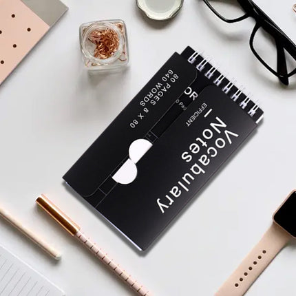 Kdkad Mini Spiral Memo Pads - Pocket-Sized Coil Notebook Set with Ring Binding for Vocabulary, Study Notes & Lists (3x5 inch Travel Notepads)\u200b\u200b 2.9×5.3 in Black.