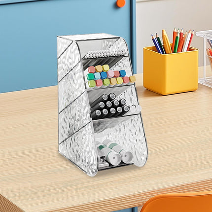 Kdkad Slanted Desktop Organizer - Clear Acrylic Pen Holder w/ Angled Slots, Cosmetic Brush Storage & Office Supply Tray for Desk (Multi-Use Stationery Box)\u200b\u200b L White.