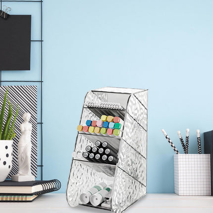 Kdkad Slanted Desktop Organizer - Clear Acrylic Pen Holder w/ Angled Slots, Cosmetic Brush Storage & Office Supply Tray for Desk (Multi-Use Stationery Box)\u200b\u200b L White.