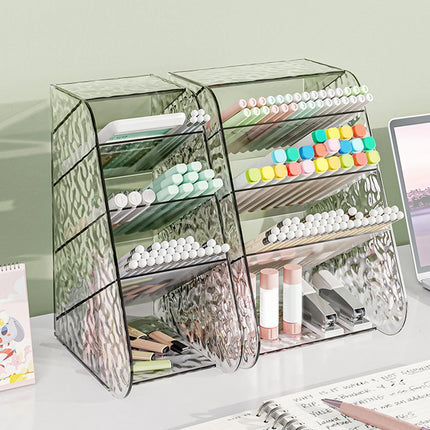 Kdkad Slanted Desktop Organizer - Clear Acrylic Pen Holder w/ Angled Slots, Cosmetic Brush Storage & Office Supply Tray for Desk (Multi-Use Stationery Box)\u200b\u200b M White.