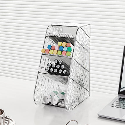 Kdkad Slanted Desktop Organizer - Clear Acrylic Pen Holder w/ Angled Slots, Cosmetic Brush Storage & Office Supply Tray for Desk (Multi-Use Stationery Box)\u200b\u200b M White.