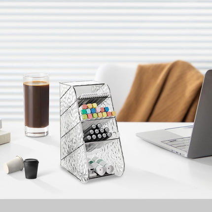 Kdkad Slanted Desktop Organizer - Clear Acrylic Pen Holder w/ Angled Slots, Cosmetic Brush Storage & Office Supply Tray for Desk (Multi-Use Stationery Box)\u200b\u200b M White.