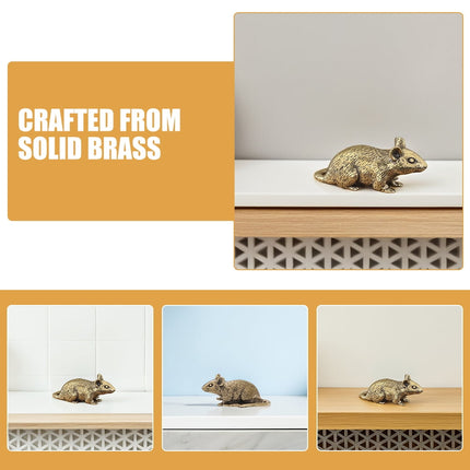 HOOWIFFY Brass Lucky Rat Figurine Traditional Feng Shui Sculpture for Home Decor and Office Display.