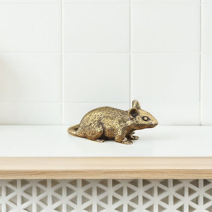 HOOWIFFY Brass Lucky Rat Figurine Traditional Feng Shui Sculpture for Home Decor and Office Display.
