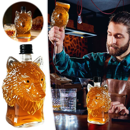 Darzheoy Wolf Whiskey Bottle, Funny Wolf Whiskey Bottle, 3D Wolf Shape Glass, Wine Decanter for Men Dad, Home Bar Dachshund Lover Decor E.