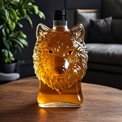 Darzheoy Wolf Whiskey Bottle, Funny Wolf Whiskey Bottle, 3D Wolf Shape Glass, Wine Decanter for Men Dad, Home Bar Dachshund Lover Decor E.