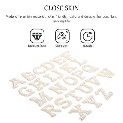HOOWIFFY White Letter Iron-On Patches with Embellishments for Clothing Decoration, 26 Pieces Polyester Set.