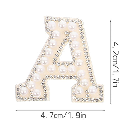 HOOWIFFY White Letter Iron-On Patches with Embellishments for Clothing Decoration, 26 Pieces Polyester Set.