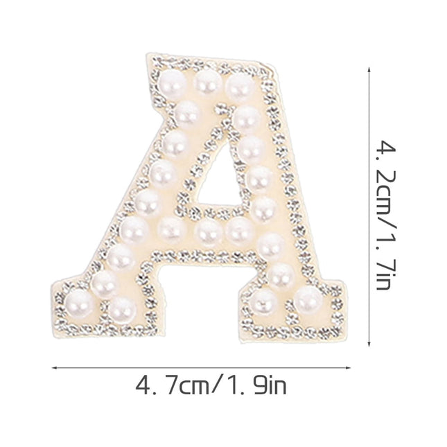 HOOWIFFY White Letter Iron-On Patches with Embellishments for Clothing Decoration, 26 Pieces Polyester Set.