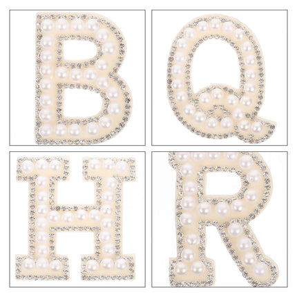 HOOWIFFY White Letter Iron-On Patches with Embellishments for Clothing Decoration, 26 Pieces Polyester Set.