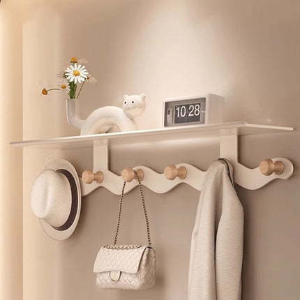 Darzheoy Wall Mounted Coat Rack with Shelf, 14 inches White Wood Floating Shelf for Entryway, Bathroom, Bedroom L.